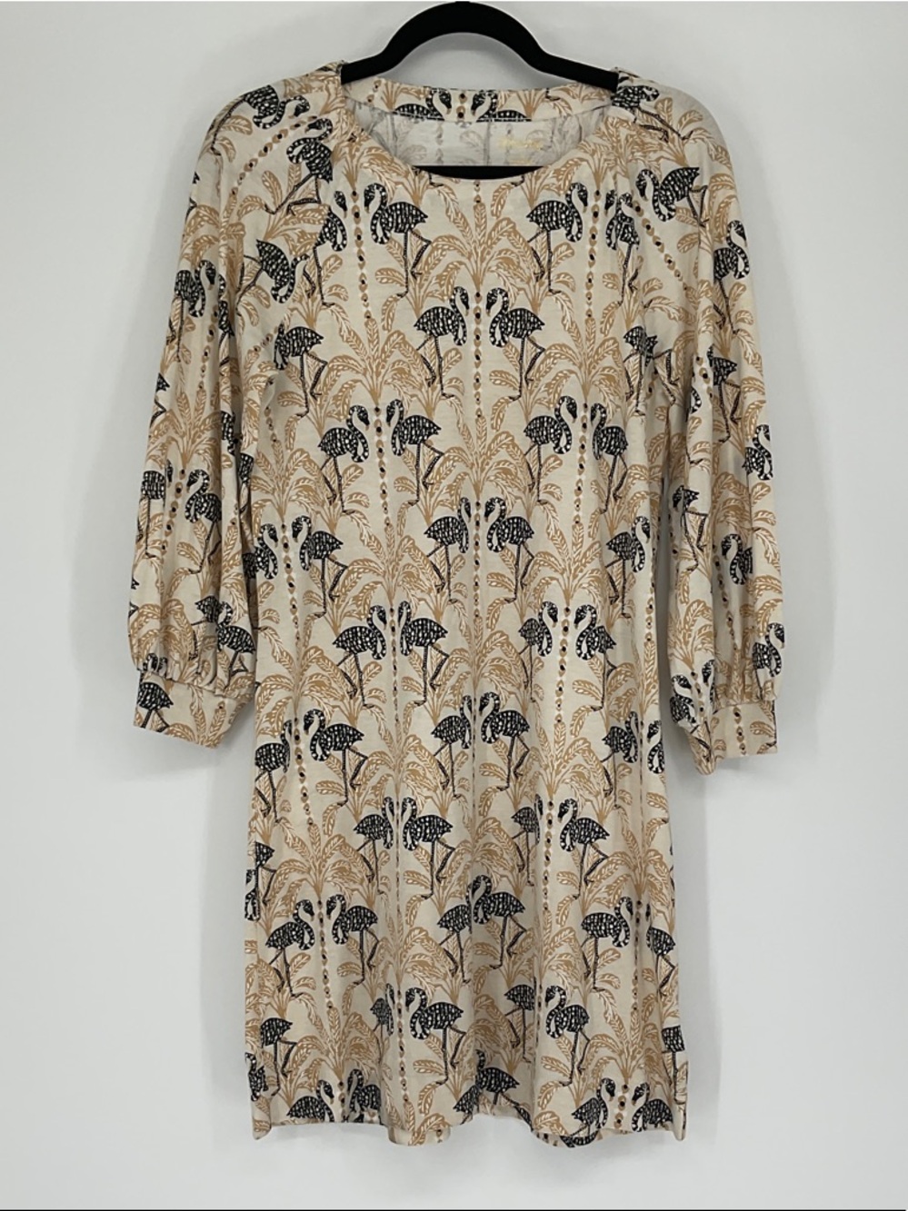 Lilly Pulitzer Flamingo Print Shift Dress Size Small Neutral Cream Black Gold